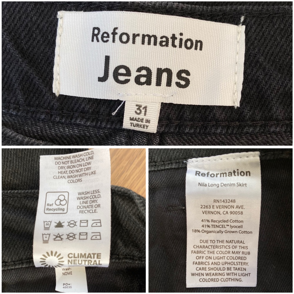 REFORMATION JEANS BLACK NILA DENIM FRONT SLIT MAXI SKIRT - Picture 9 of 15